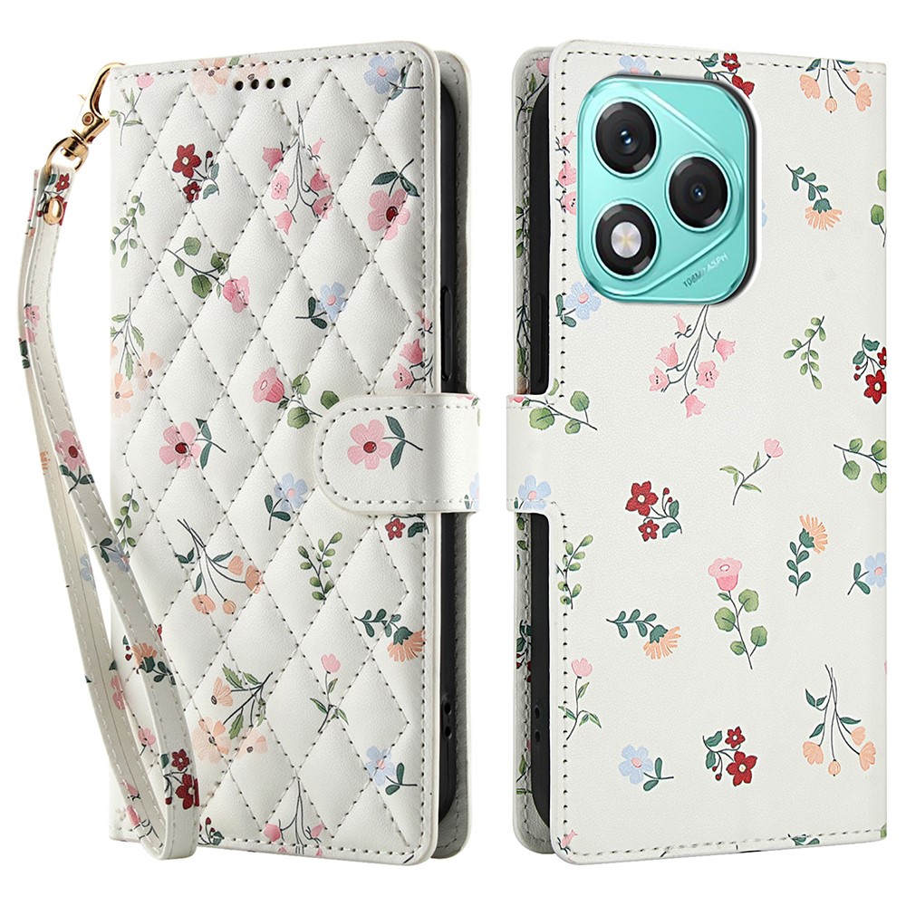  Honor 400 Lite Fodral Rhombus Läder Blommor Vit