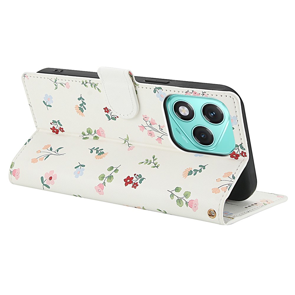  Honor 400 Lite Fodral Rhombus Läder Blommor Vit