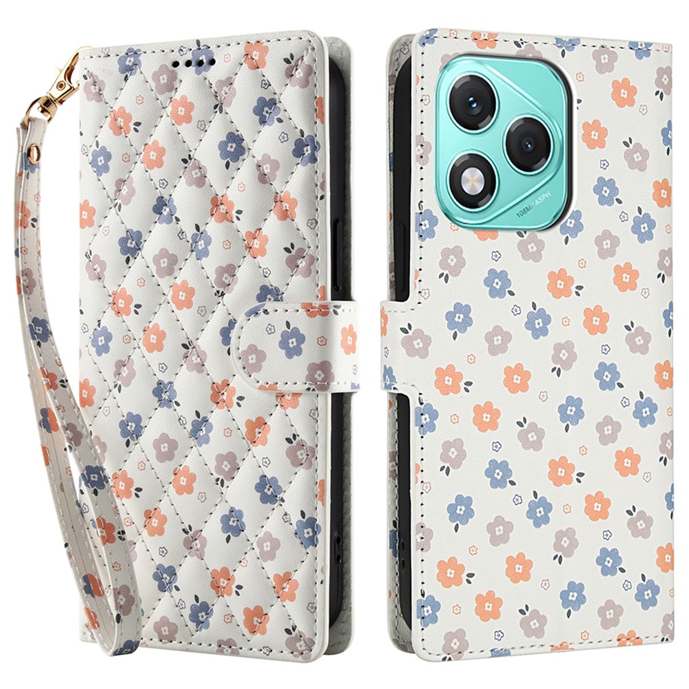  Honor 400 Lite Fodral Rhombus Läder Blommor Vit