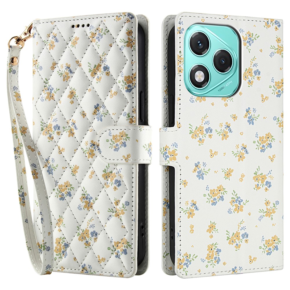  Honor 400 Lite Fodral Rhombus Läder Blommor Vit