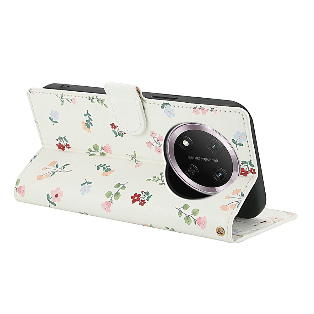  Honor Magic7 Lite Fodral Rhombus Läder Blommor Vit