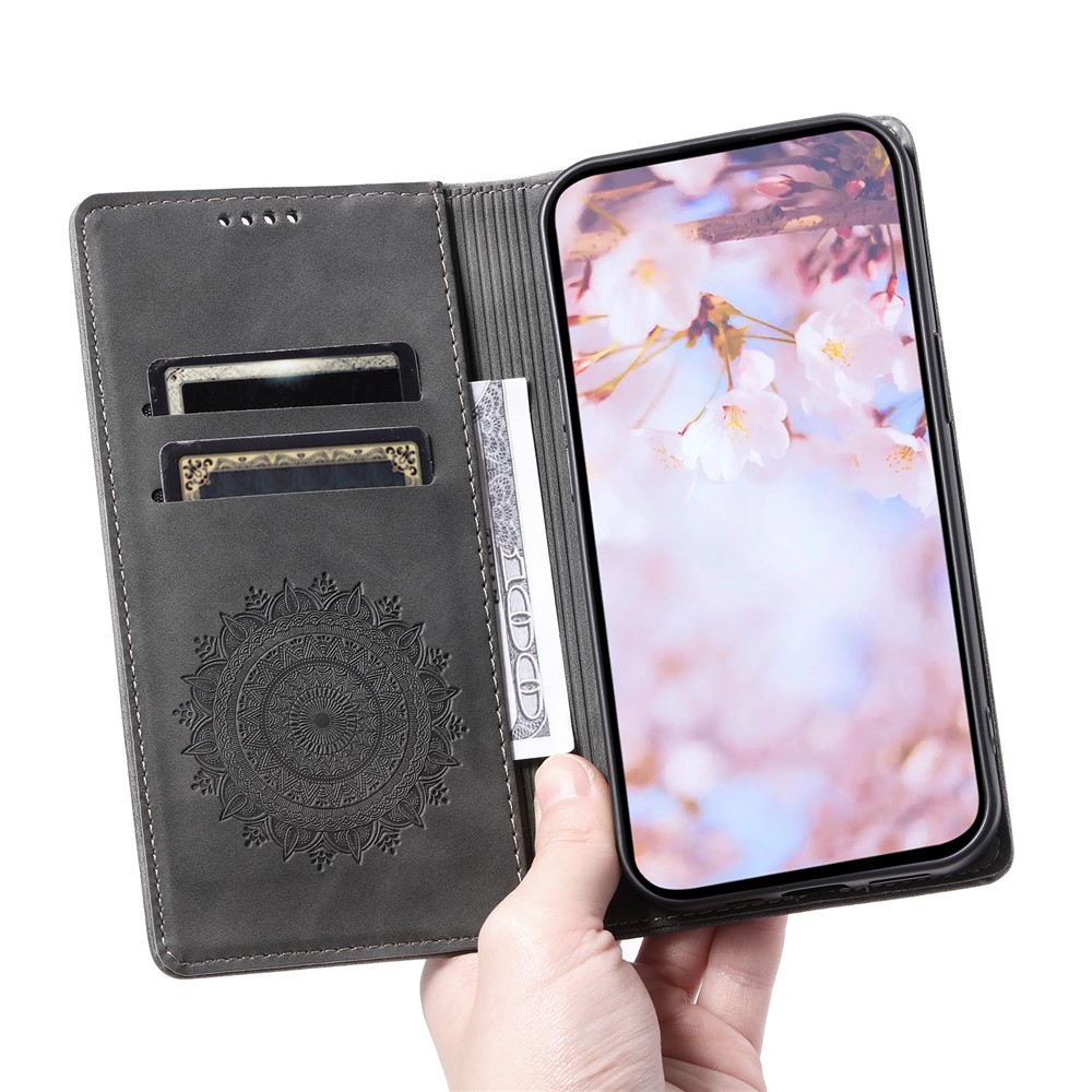  Honor X5c Plus Fodral Flip Mandala Läder Grå