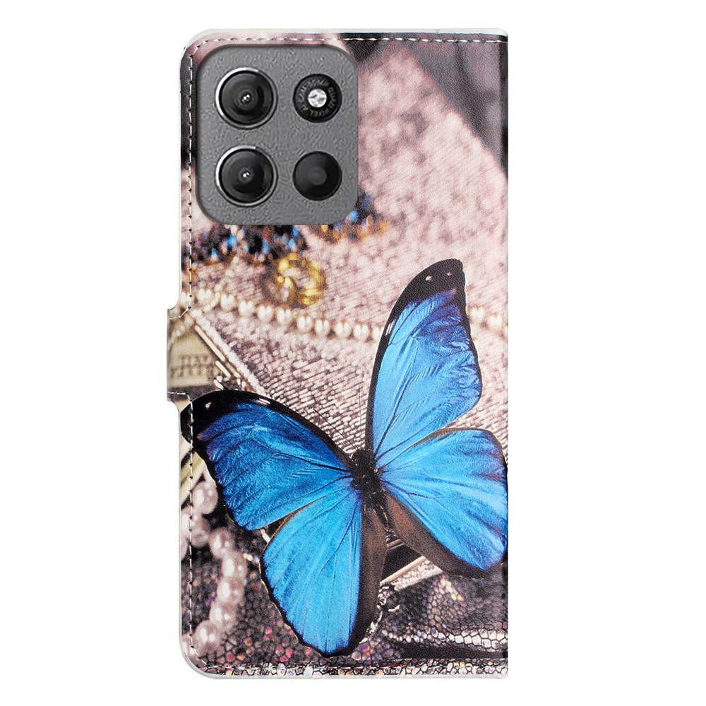  Motorola Moto G15 / G15 Power Fodral Med Tryck Blå Fjäril