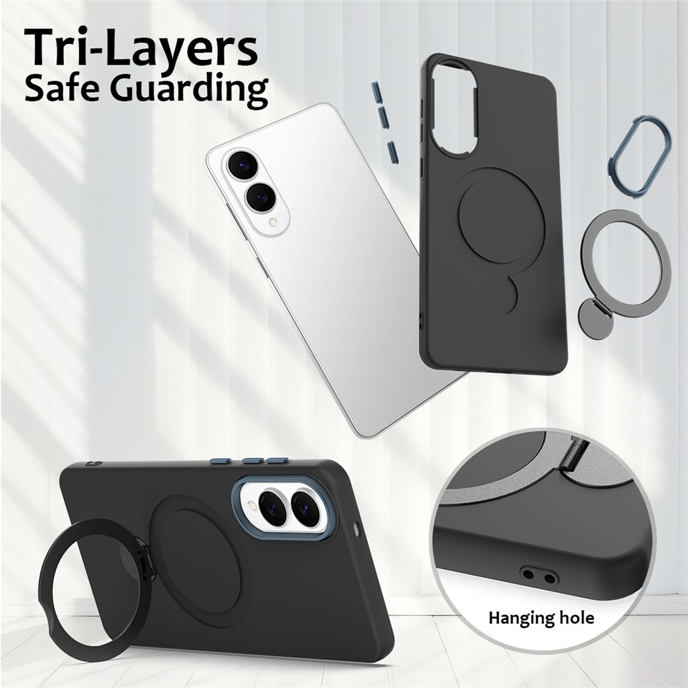  Samsung Galaxy S25 Edge Skal MagSafe Kickstand Hybrid Svart