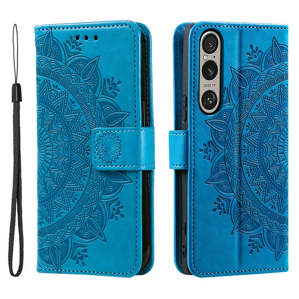  Sony Xperia 1 VII Fodral Mandala Läder Blå