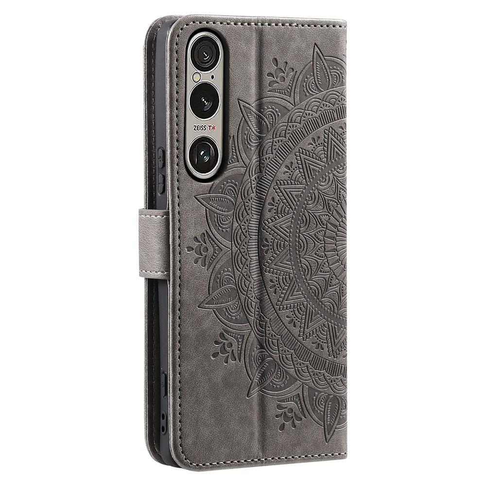  Sony Xperia 1 VII Fodral Mandala Läder Grå