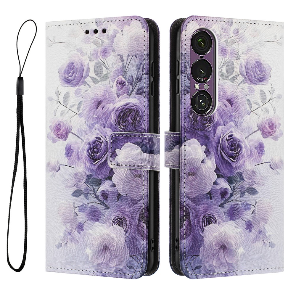  Sony Xperia 1 VII Fodral Med Tryck Lila Rosor