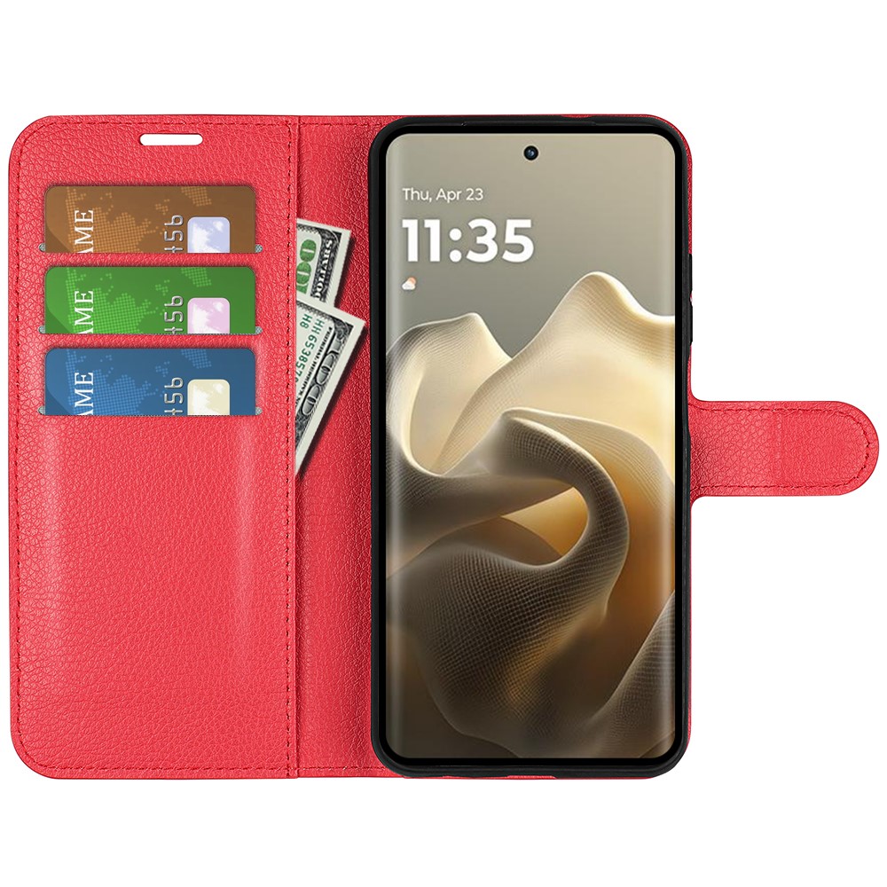  Motorola Edge 60 Pro Fodral Litchi Läder Röd