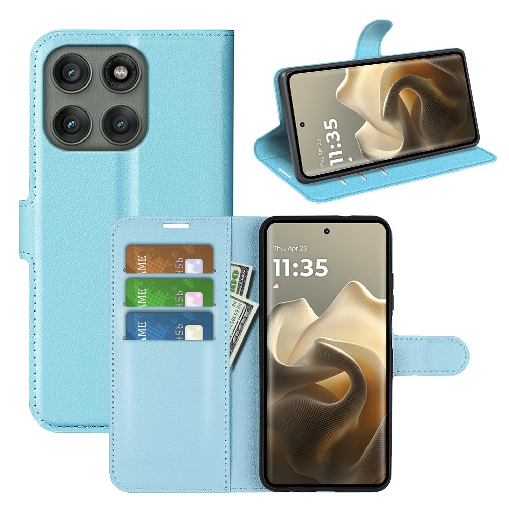  Motorola Edge 60 Pro Fodral Litchi Läder Blå