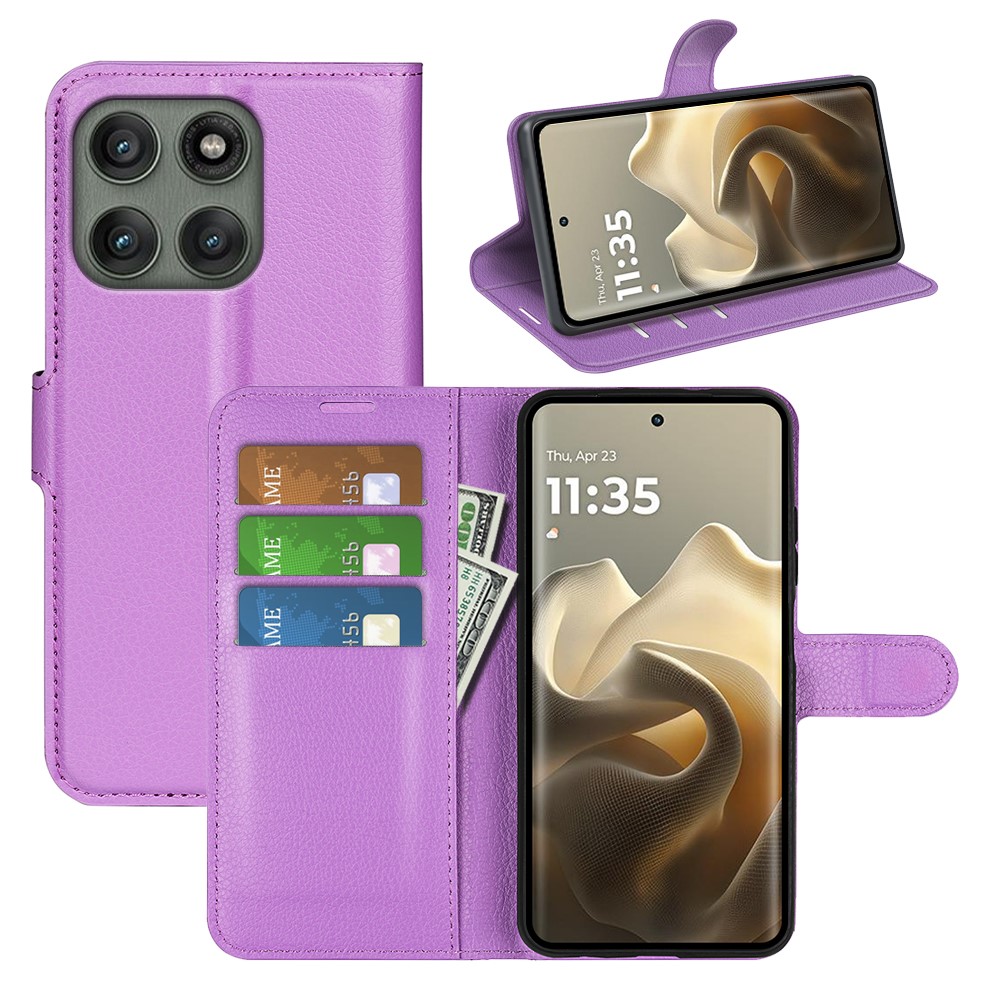  Motorola Edge 60 Pro Fodral Litchi Läder Lila