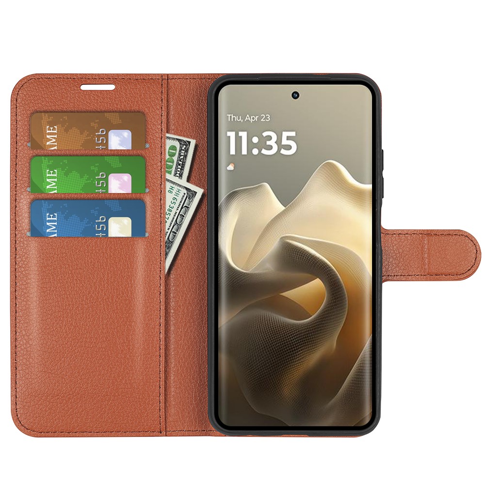  Motorola Edge 60 Pro Fodral Litchi Läder Brun