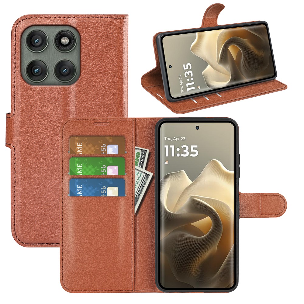  Motorola Edge 60 Pro Fodral Litchi Läder Brun