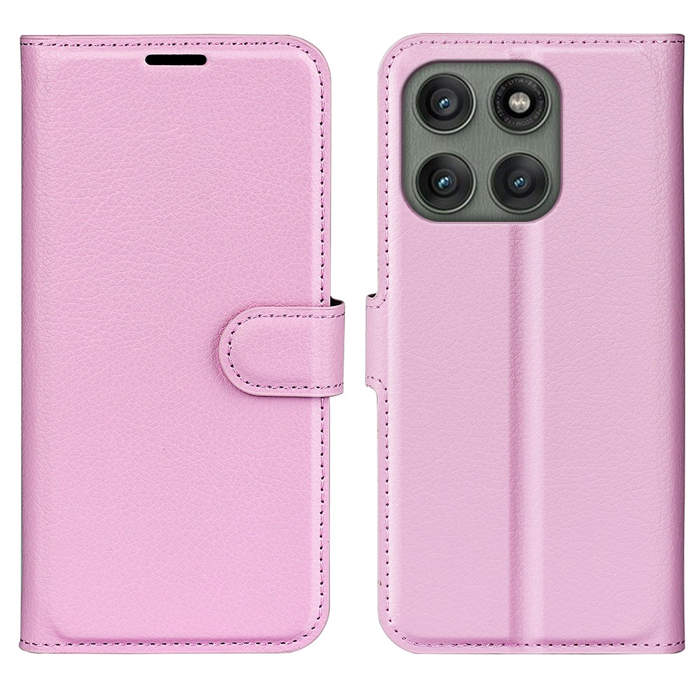  Motorola Edge 60 Pro Fodral Litchi Läder Ljus Rosa