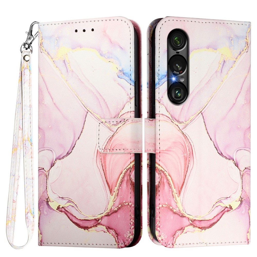  Sony Xperia 1 VII Fodral Läder Marmor Roséguld