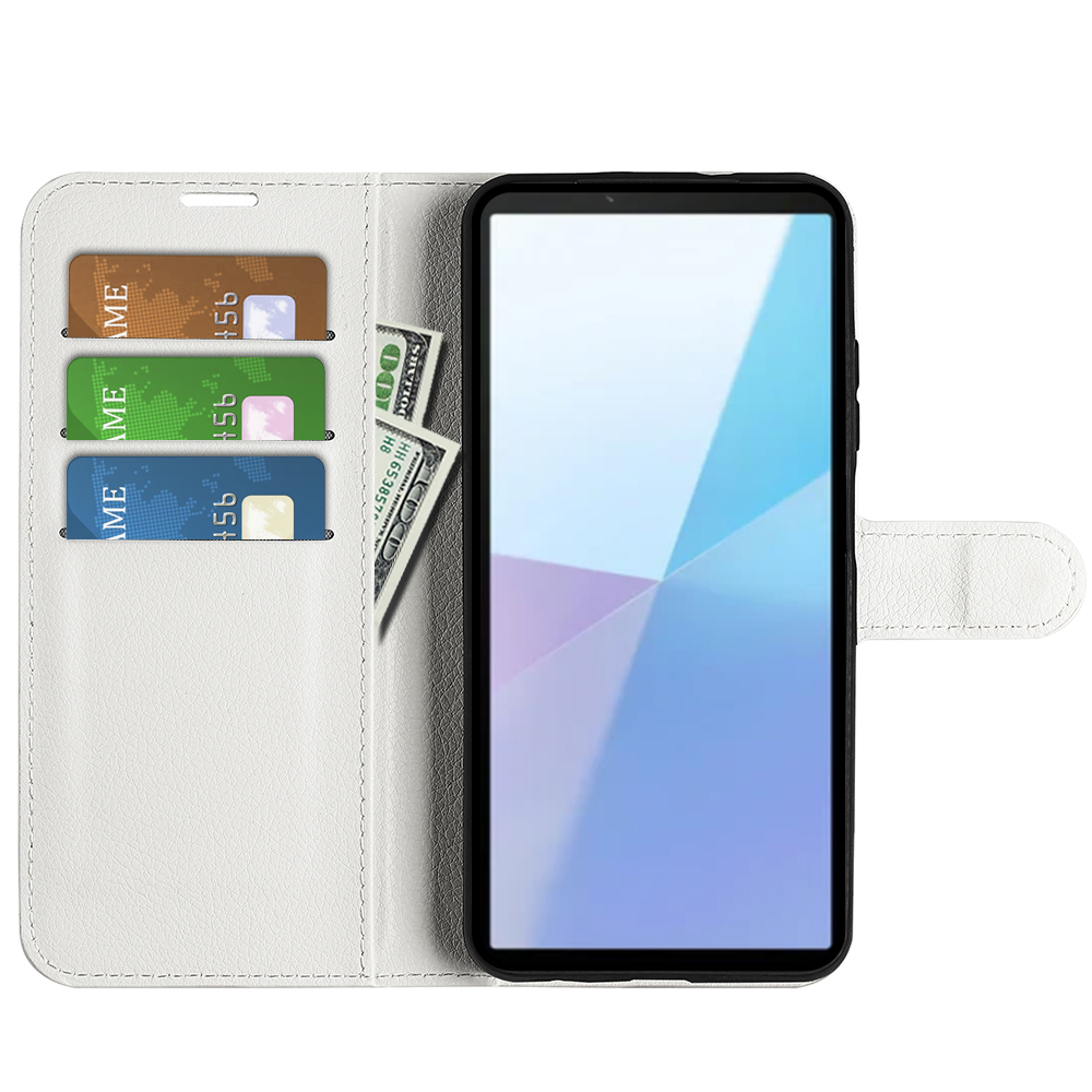  Sony Xperia 10 VII Fodral Litchi Läder Vit