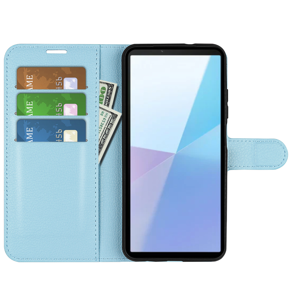  Sony Xperia 10 VII Fodral Litchi Läder Blå