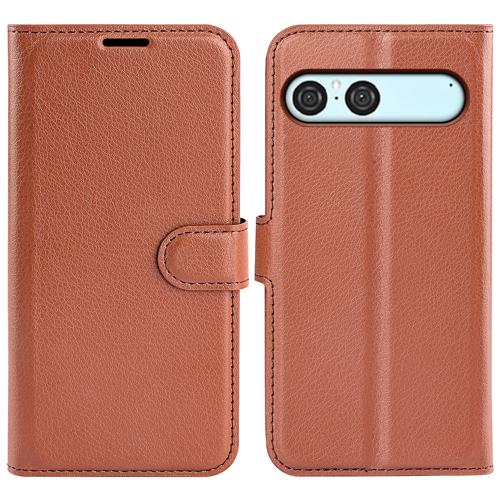  Sony Xperia 10 VII Fodral Litchi Läder Brun