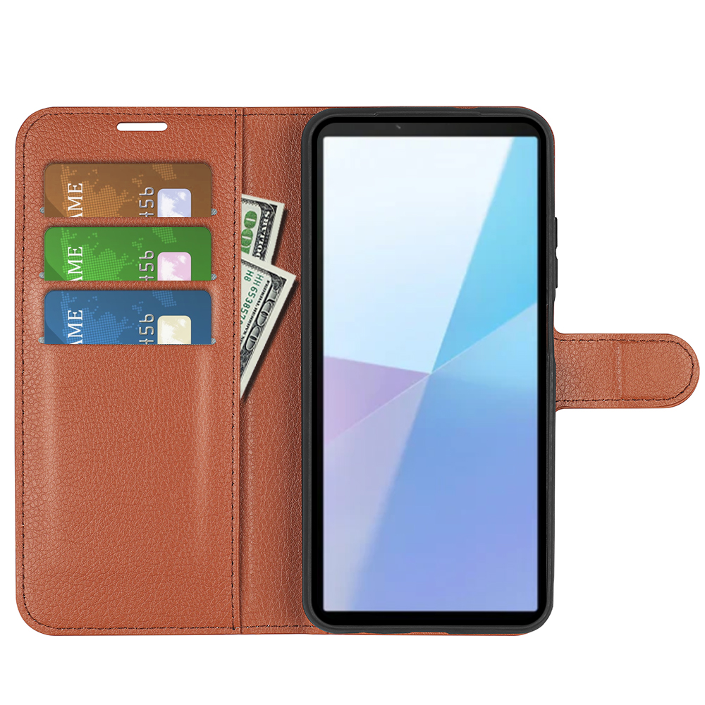  Sony Xperia 10 VII Fodral Litchi Läder Brun