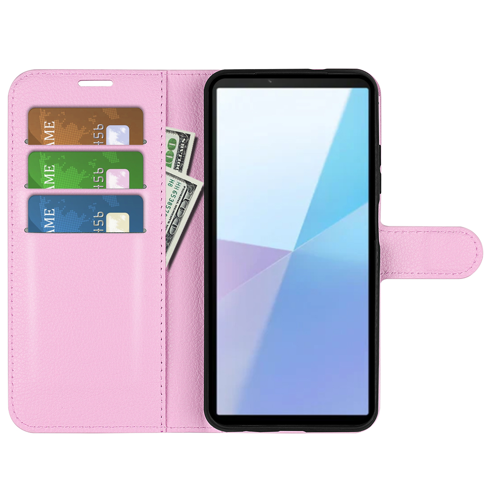  Sony Xperia 10 VII Fodral Litchi Läder Ljus Rosa