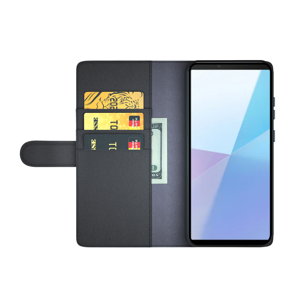  Sony Xperia 10 VII Fodral Premium Äkta Läder Svart