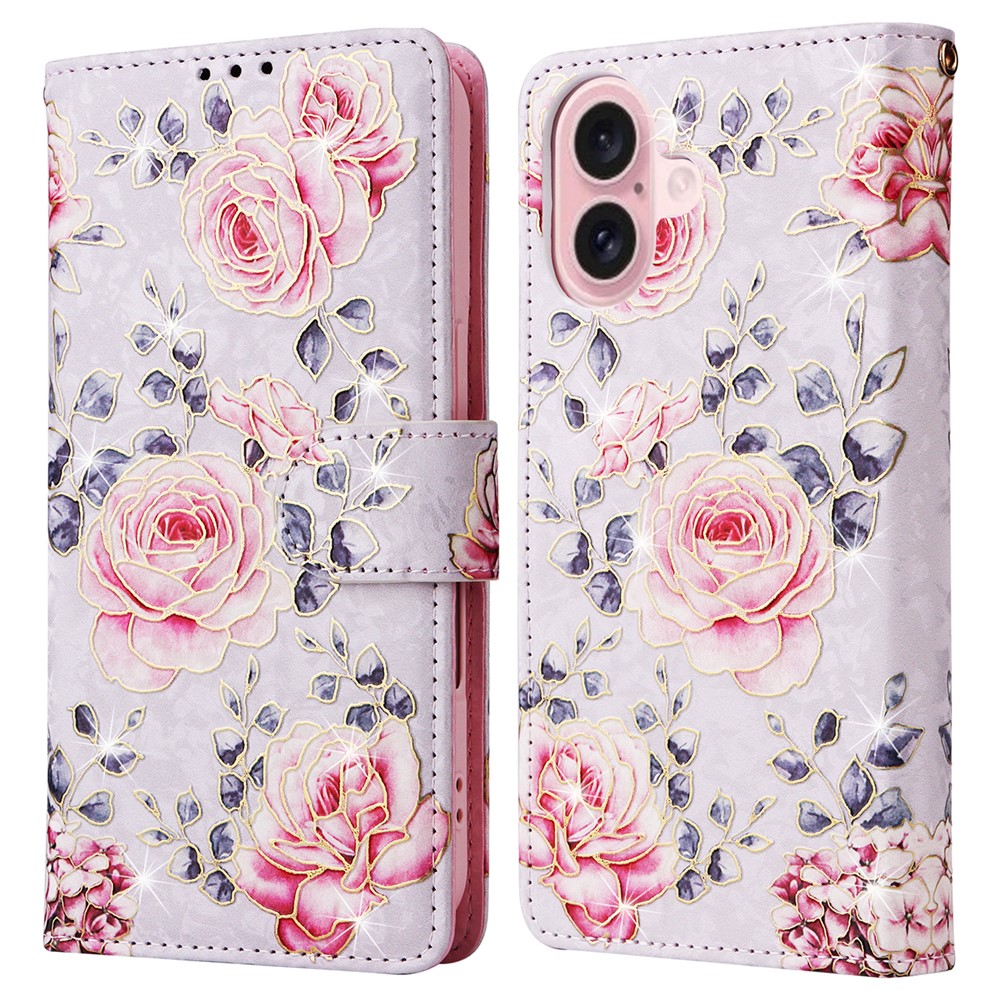  iPhone 16 Fodral RFID Läder Rosa Blommor