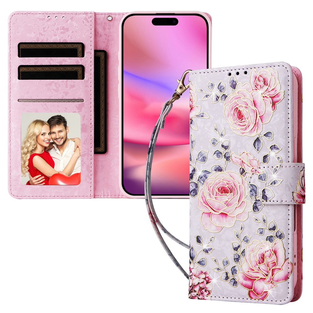  iPhone 16 Fodral RFID Läder Rosa Blommor