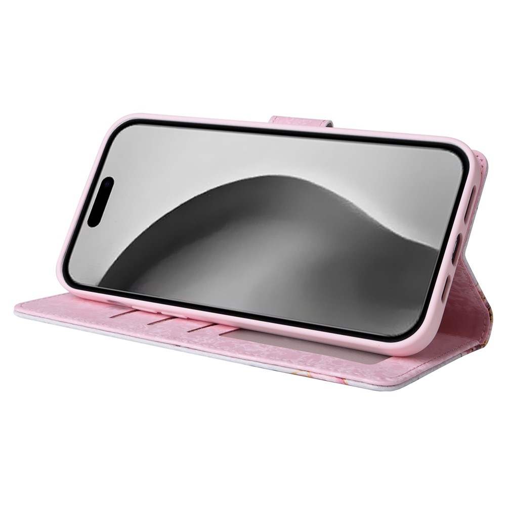  iPhone 16 Pro Max Fodral RFID Läder Rosa Blommor