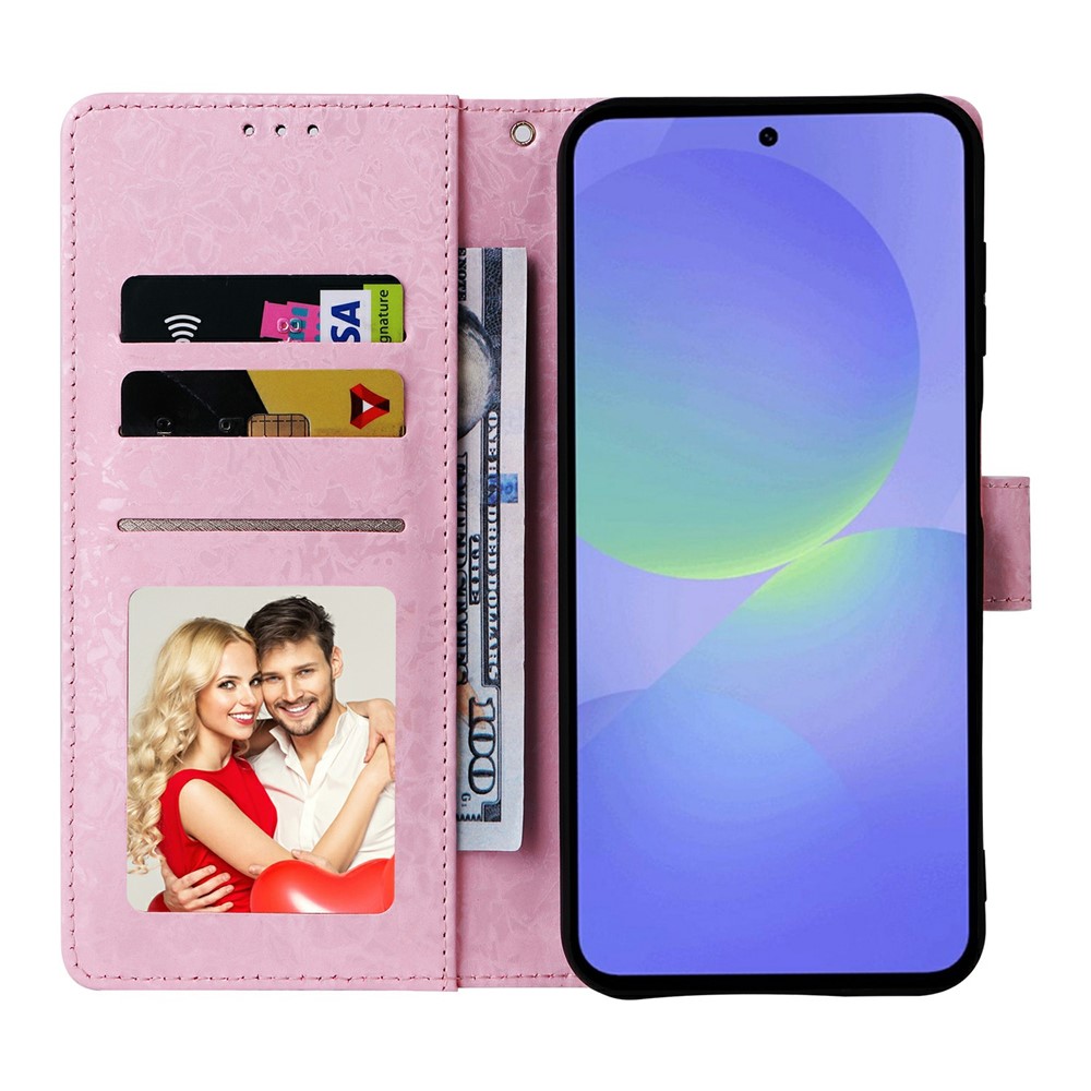  Samsung Galaxy A57 5G Fodral RFID Läder Rosa Blommor