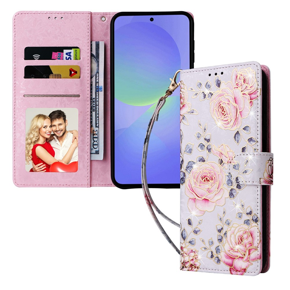  Samsung Galaxy A57 5G Fodral RFID Läder Rosa Blommor