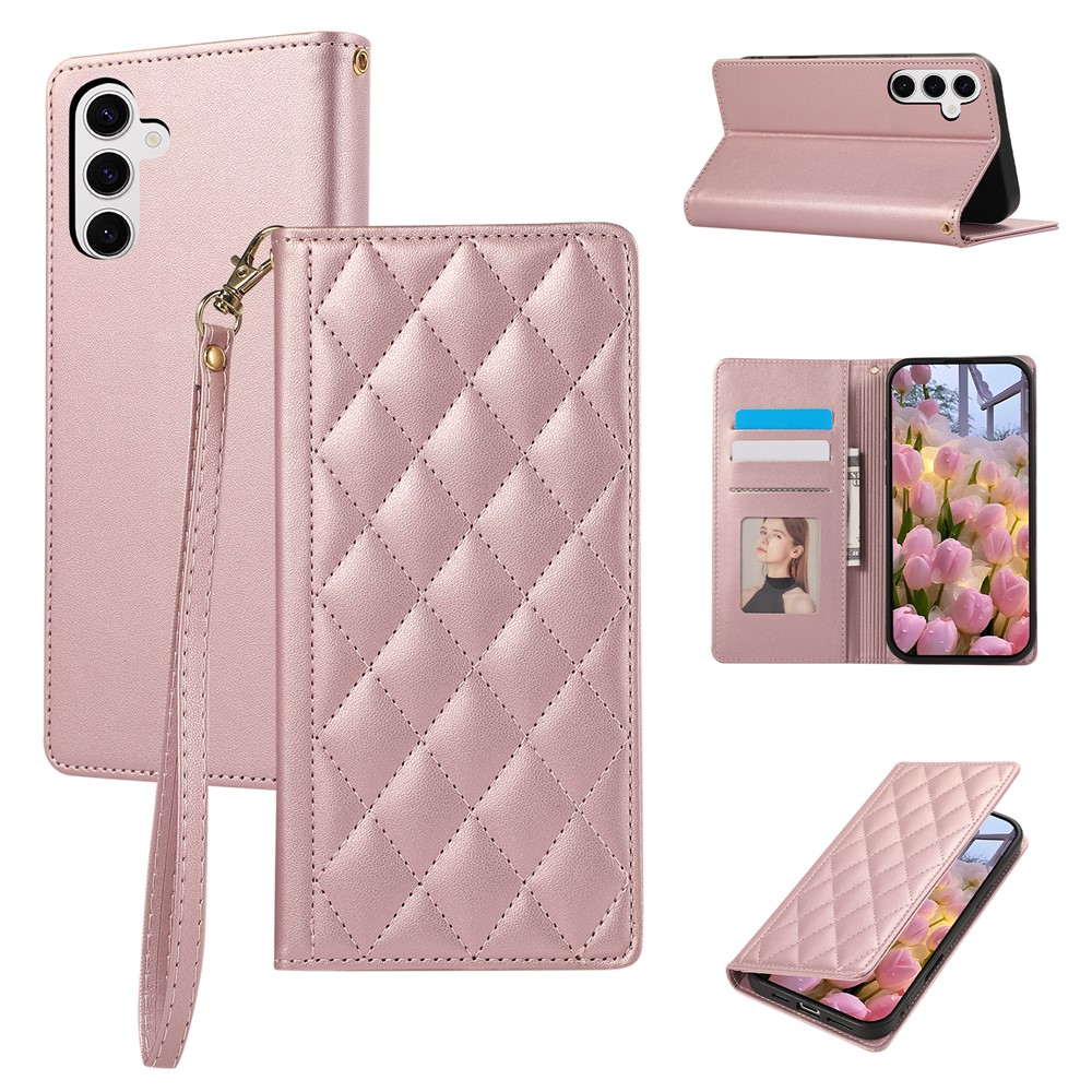  Samsung Galaxy A57 5G Fodral RFID Rhombus Läder Roséguld