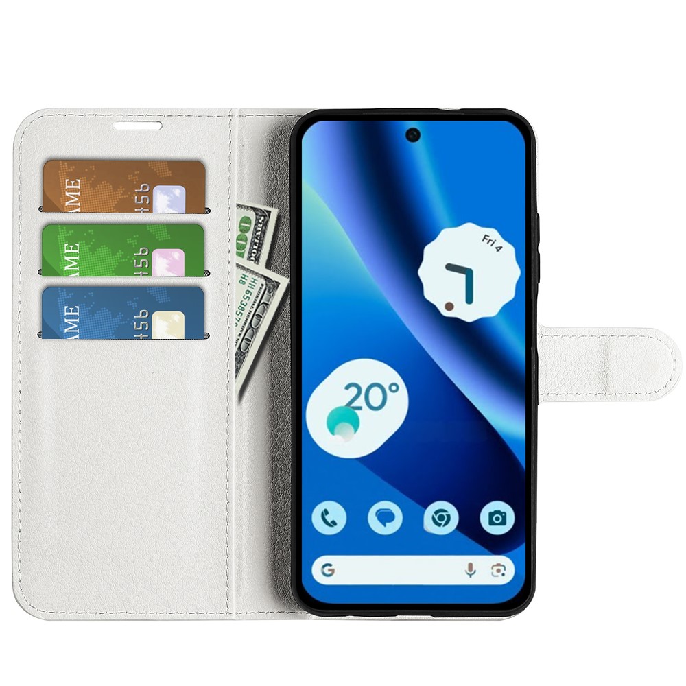  Google Pixel 10a Fodral Litchi Läder Vit