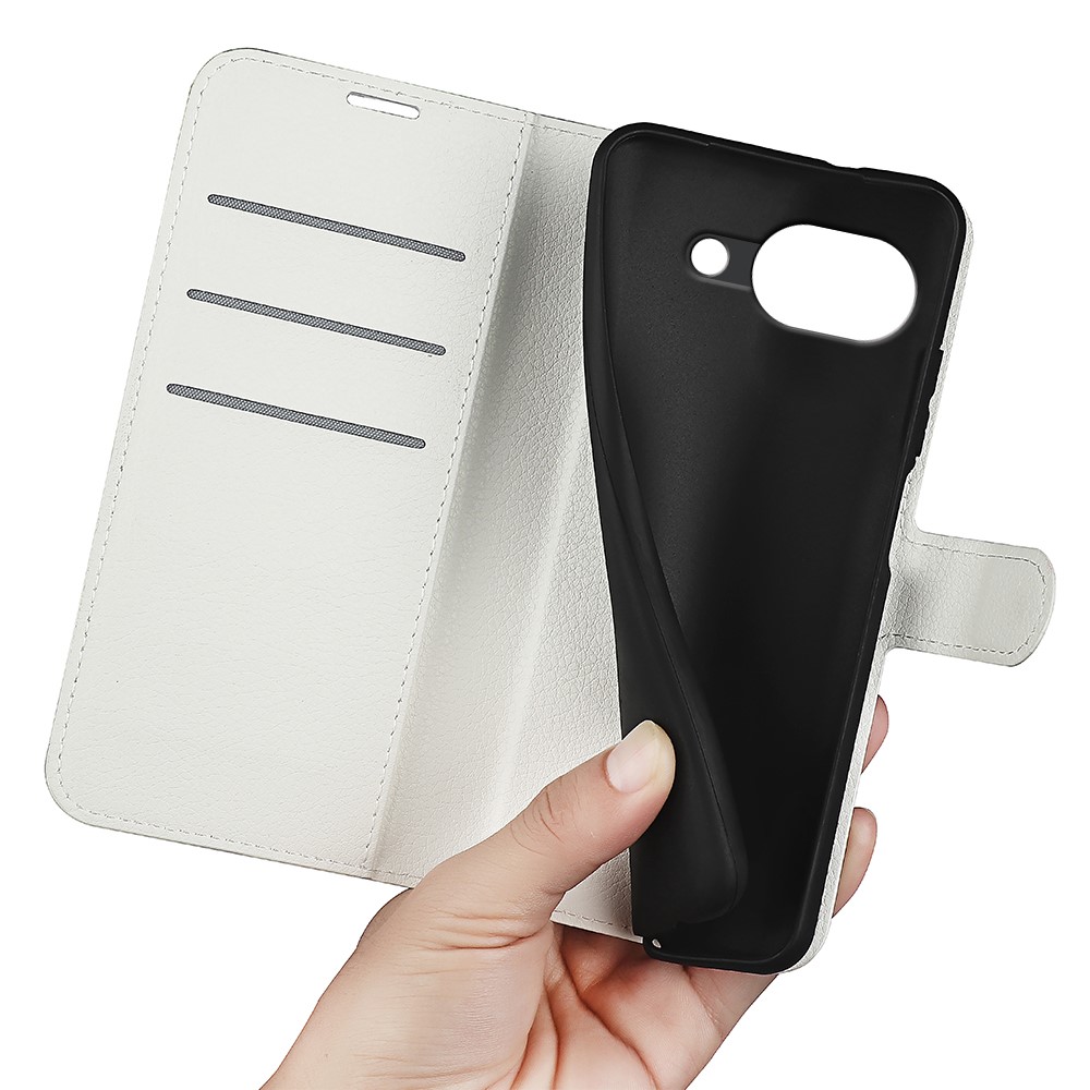  Google Pixel 10a Fodral Litchi Läder Vit