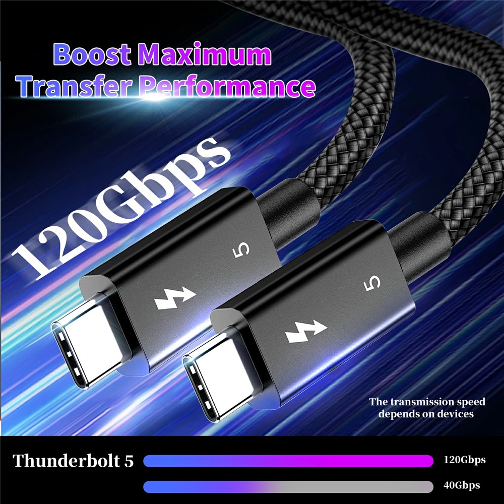  1m Thunderbolt 5 Kabel USB-C 240W 8K / 60Hz PD Svart