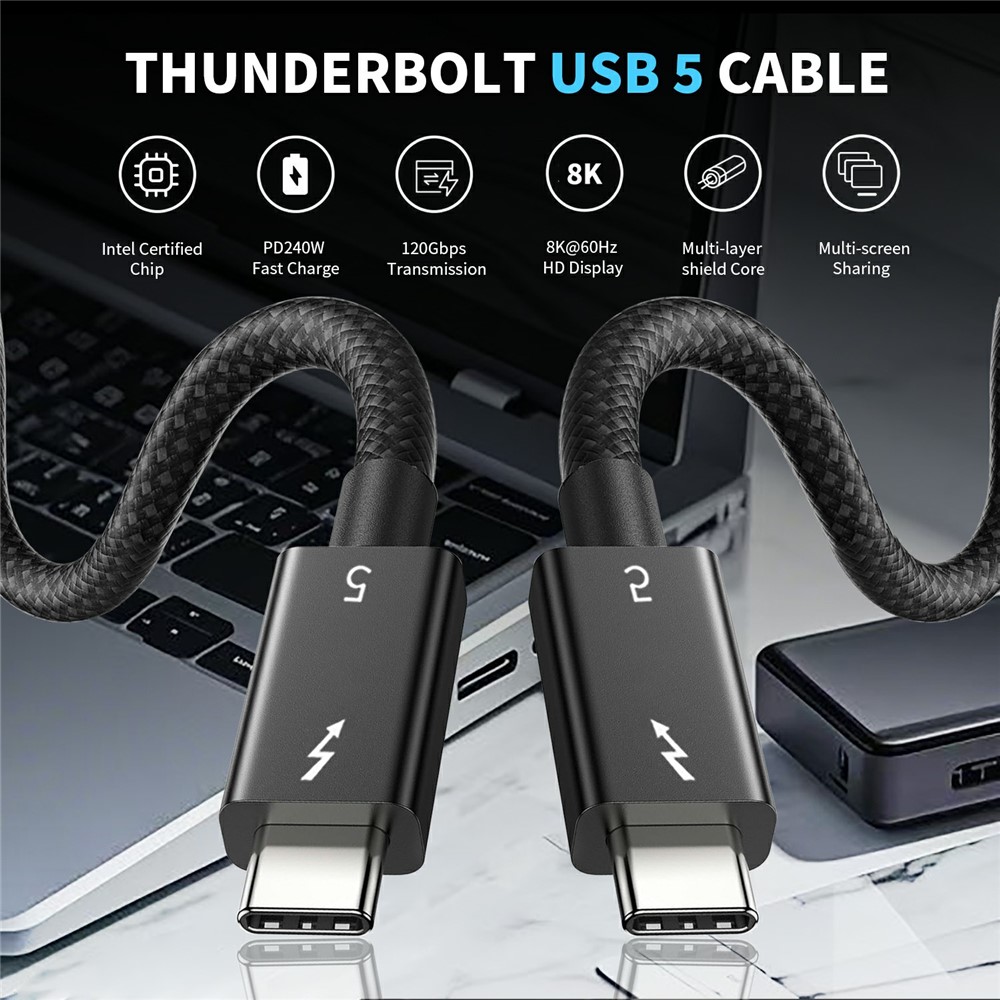  1m Thunderbolt 5 Kabel USB-C 240W 8K / 60Hz PD Svart