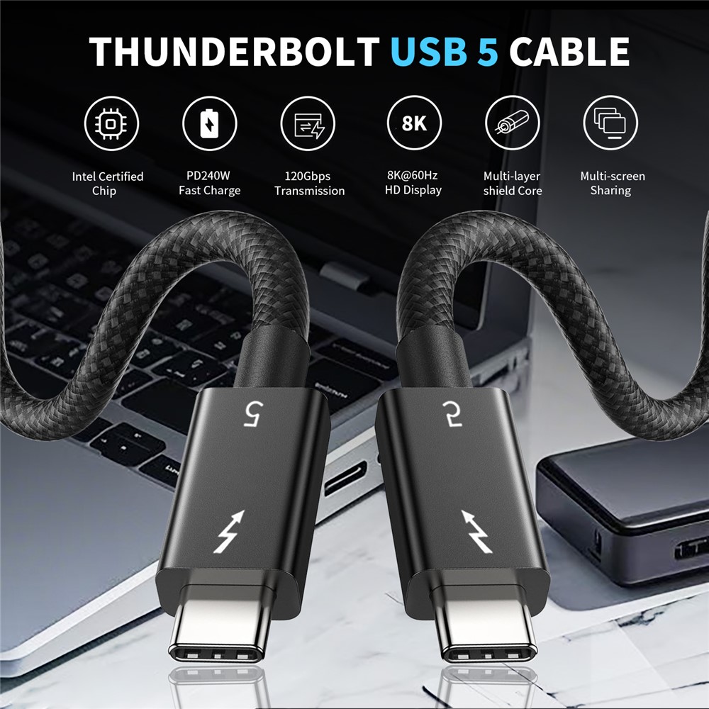  1.5m Thunderbolt 5 Kabel USB-C 240W 8K / 60Hz PD Svart