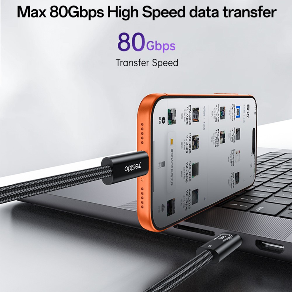 YESIDO YESIDO 1m Thunderbolt 5 Kabel USB-C - USB-C 240W Svart