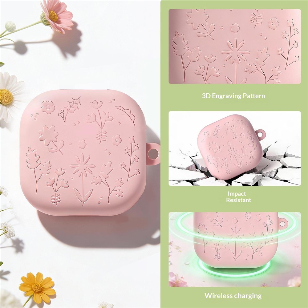  Samsung Galaxy Buds 4 / 4 Pro Skal Silikon Blommigt Tryck Grå