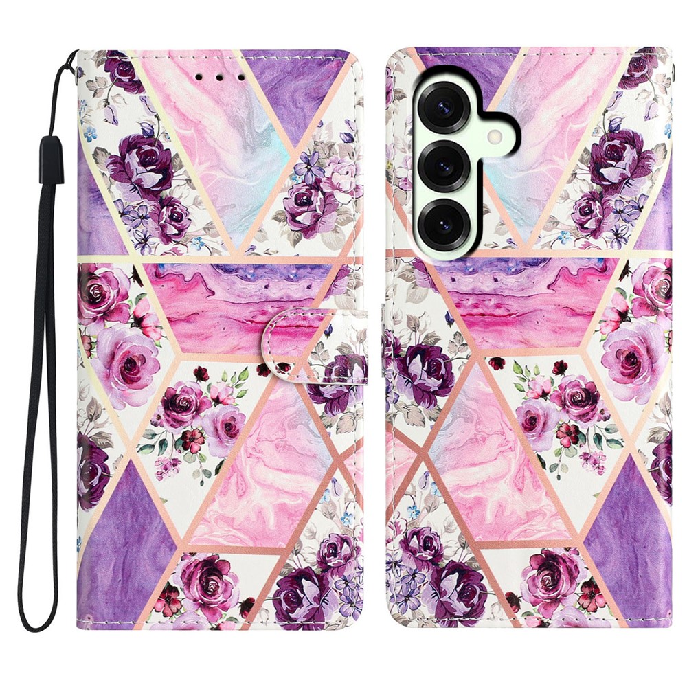 Samsung Galaxy A27 5G Fodral Läder Blommor Rosa/Lila