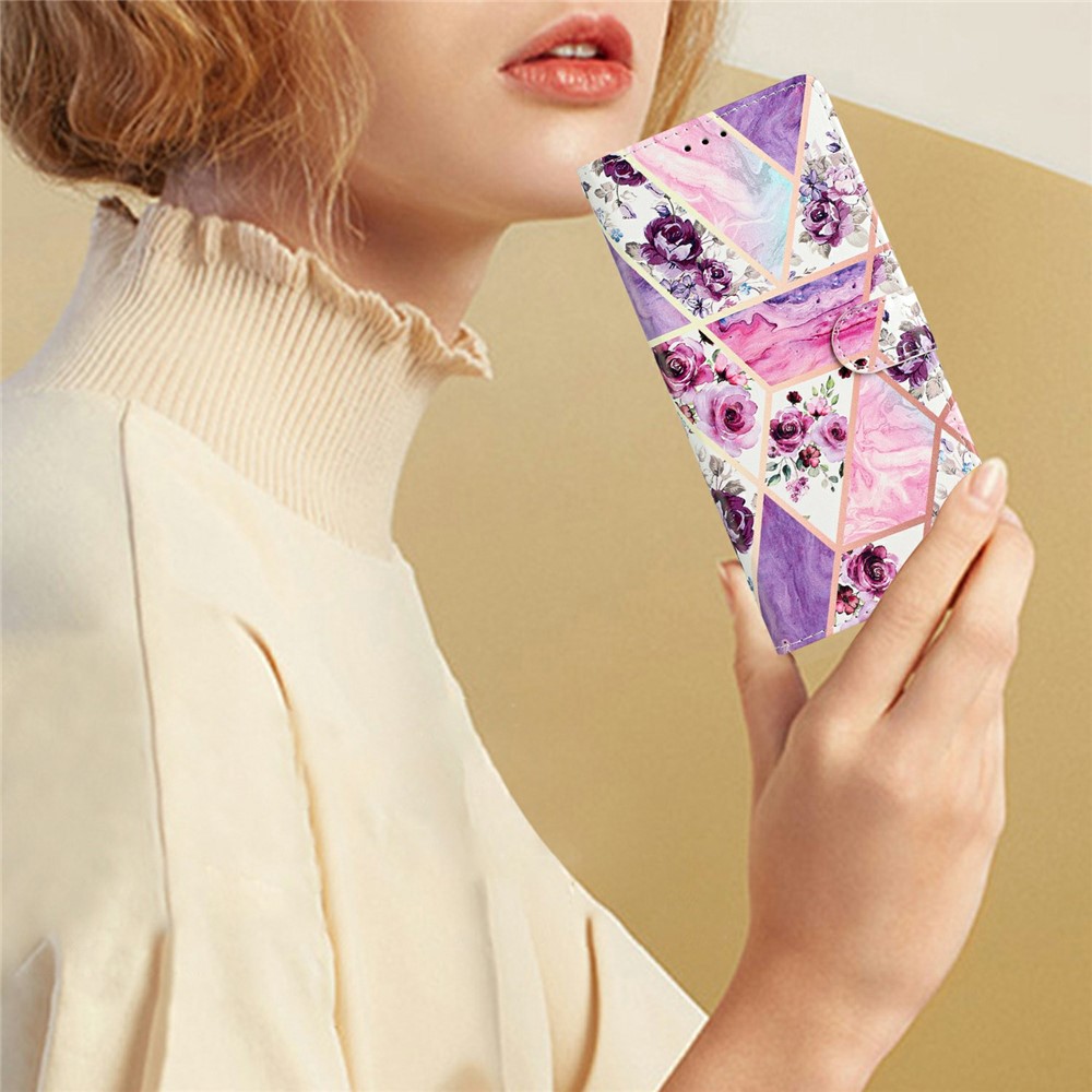  Samsung Galaxy A27 5G Fodral Läder Blommor Rosa/Lila