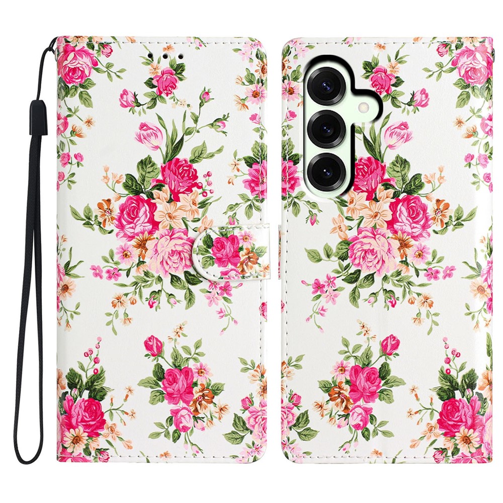 Samsung Galaxy A27 5G Fodral Läder Blommor Rosa