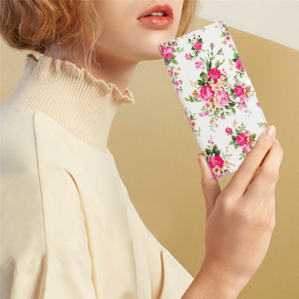  Samsung Galaxy A27 5G Fodral Läder Blommor Rosa
