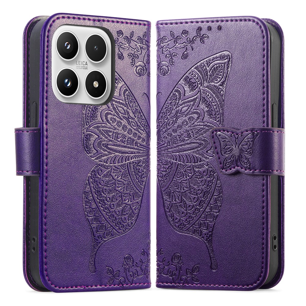  Xiaomi 17 Fodral Läder Fjäril Mörk Lila