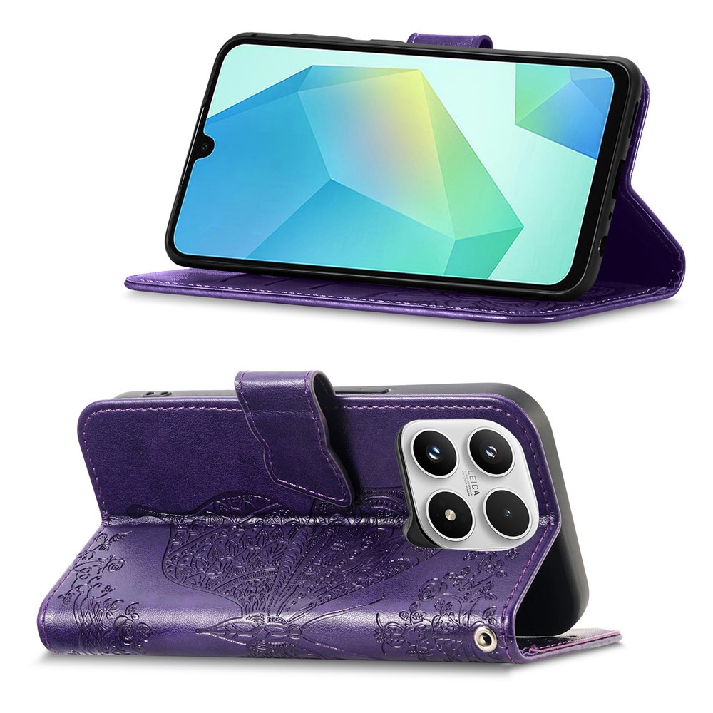  Xiaomi 17 Fodral Läder Fjäril Mörk Lila