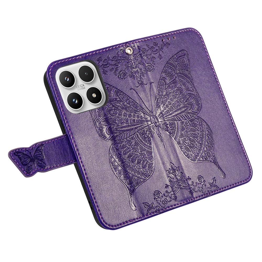  Xiaomi 17 Fodral Läder Fjäril Mörk Lila