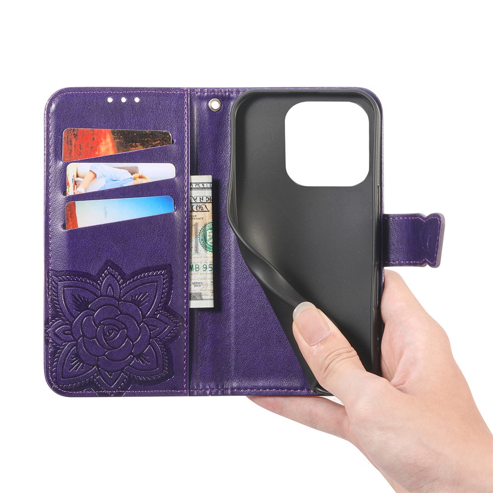  Xiaomi 17 Fodral Läder Fjäril Mörk Lila