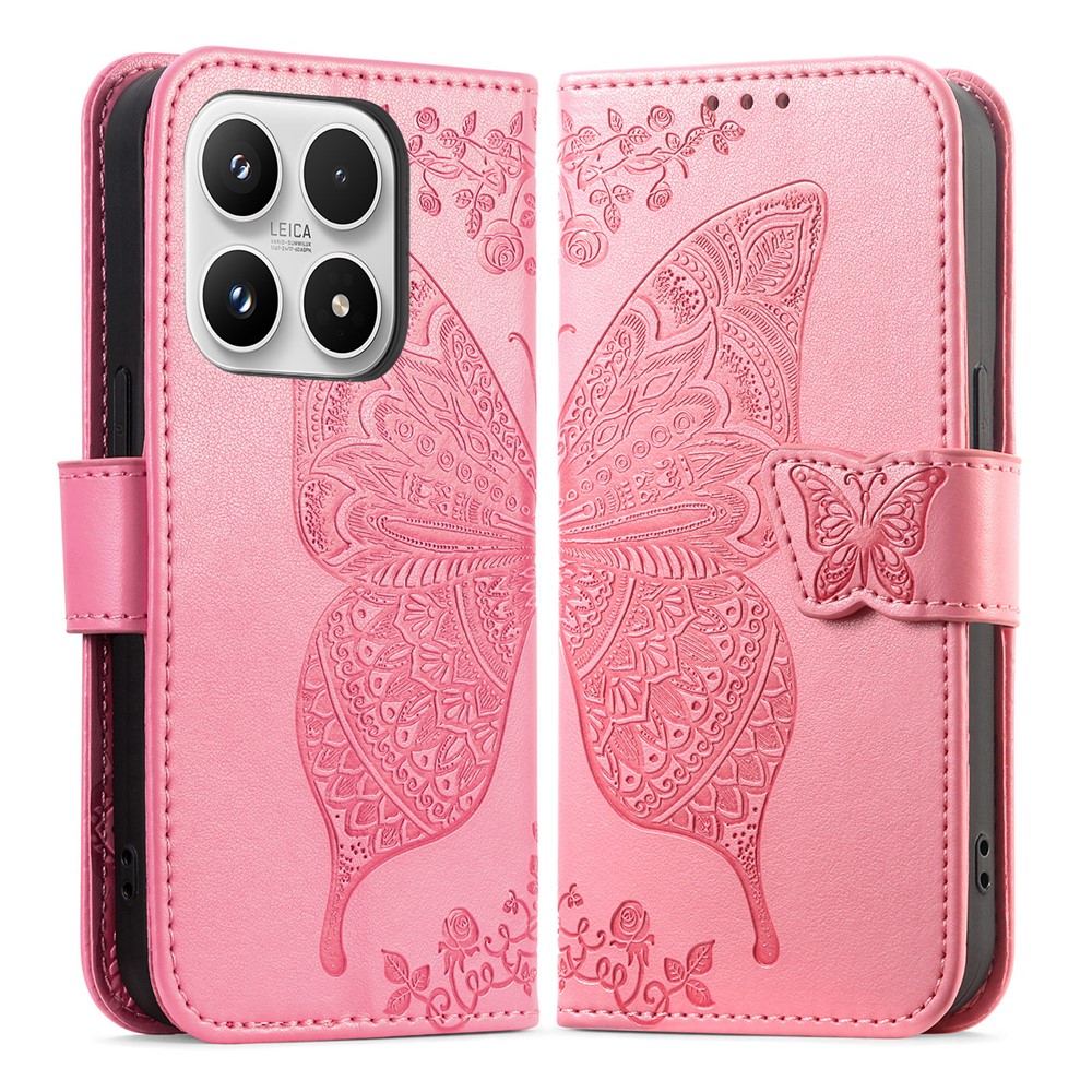  Xiaomi 17 Fodral Läder Fjäril Rosa
