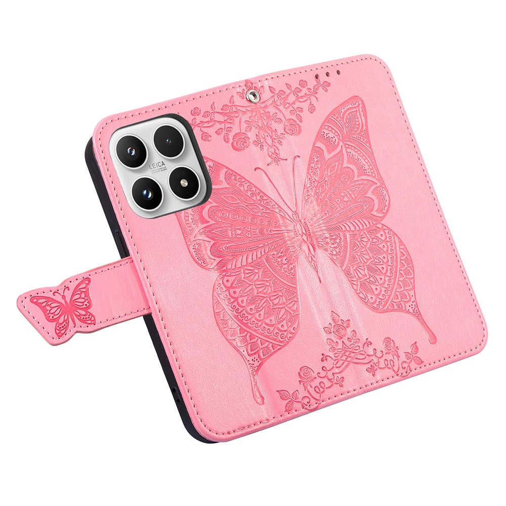  Xiaomi 17 Fodral Läder Fjäril Rosa