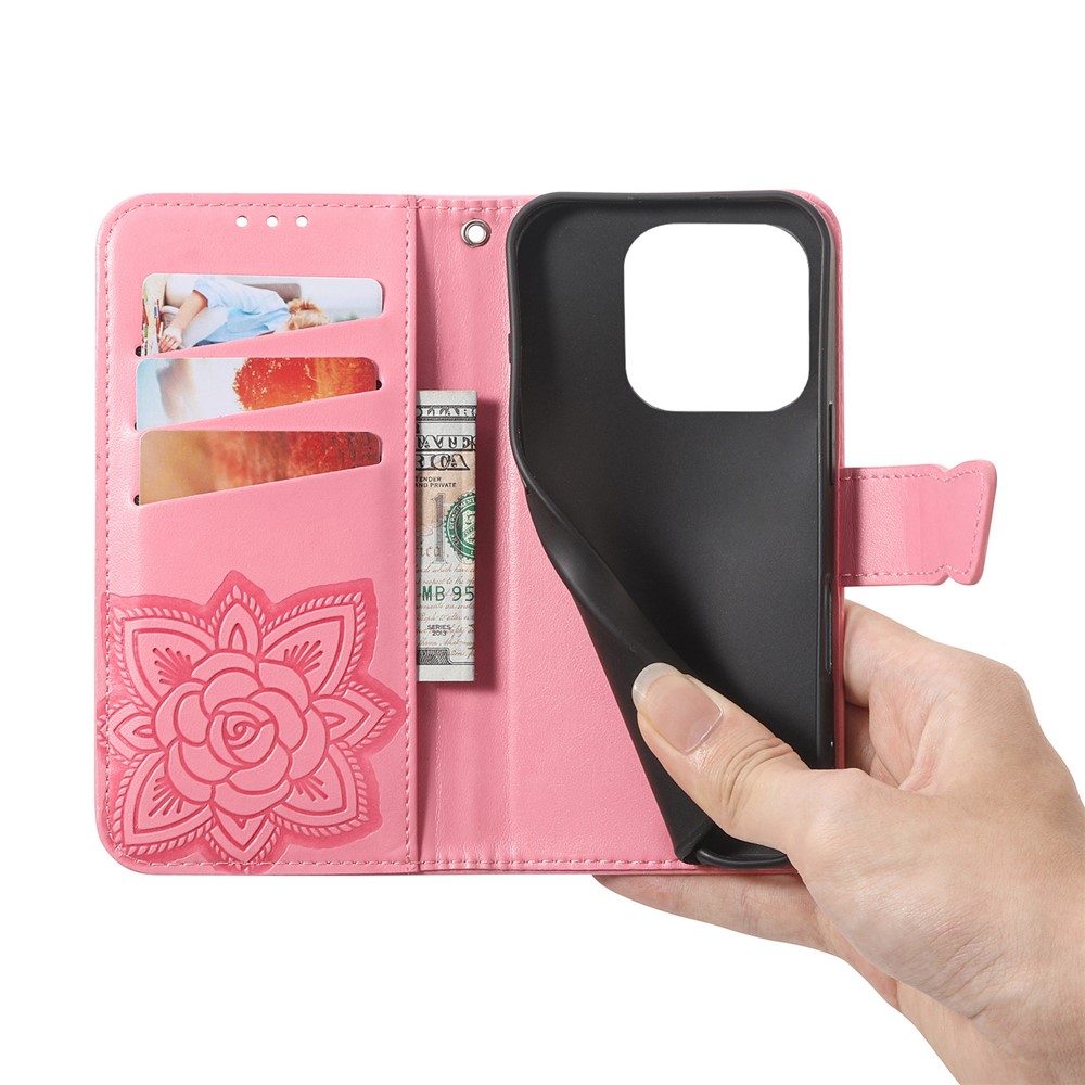  Xiaomi 17 Fodral Läder Fjäril Rosa