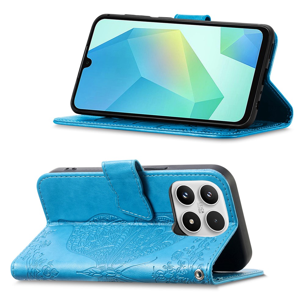  Xiaomi 17 Fodral Läder Fjäril Ljus Blå