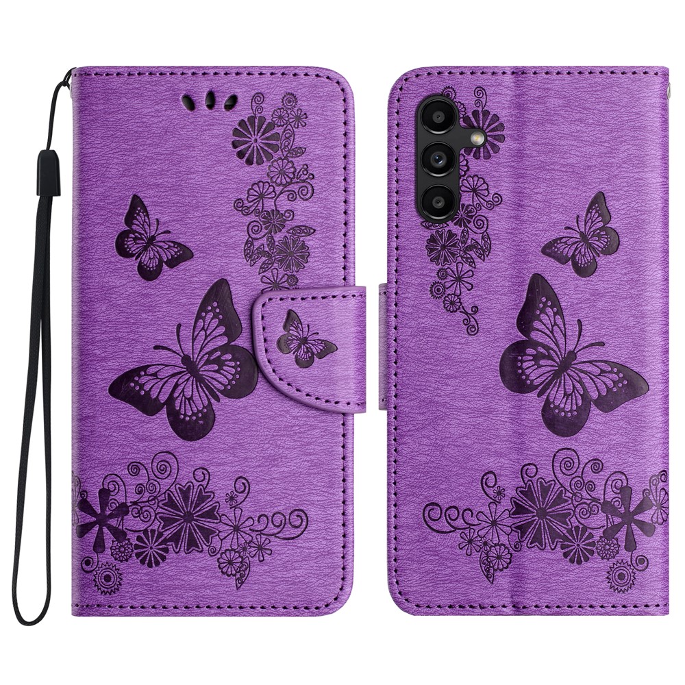  Samsung Galaxy A27 5G Fodral Läder Fjärilar Lila